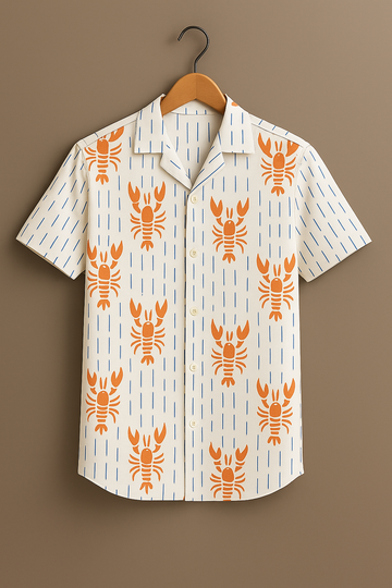 White Lobster Print Cotton Shirt