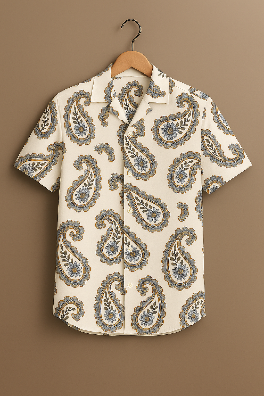 Cream Paisley Print Cotton Shirt