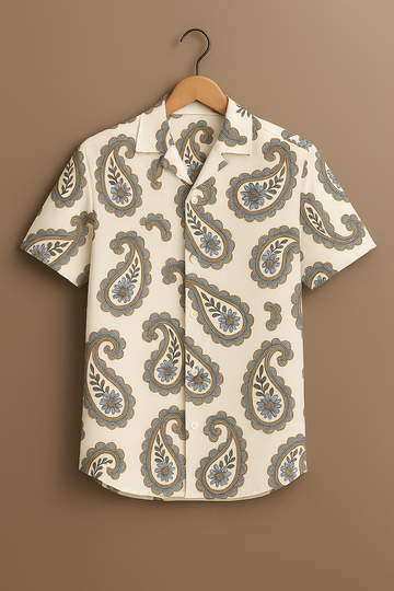 Cream Paisley Print Cotton Shirt
