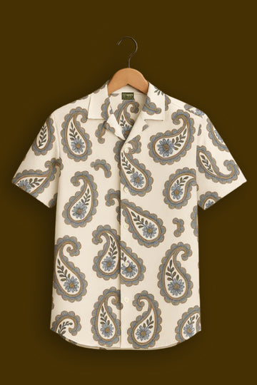 Cream Paisley Print Cotton Shirt