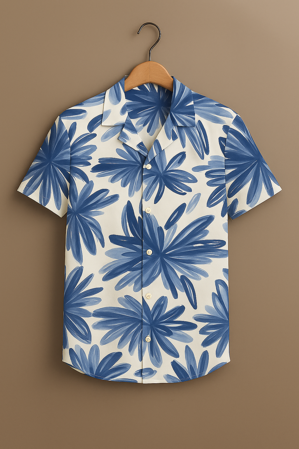 Blue Flower Printed Half Sleeve Shirt