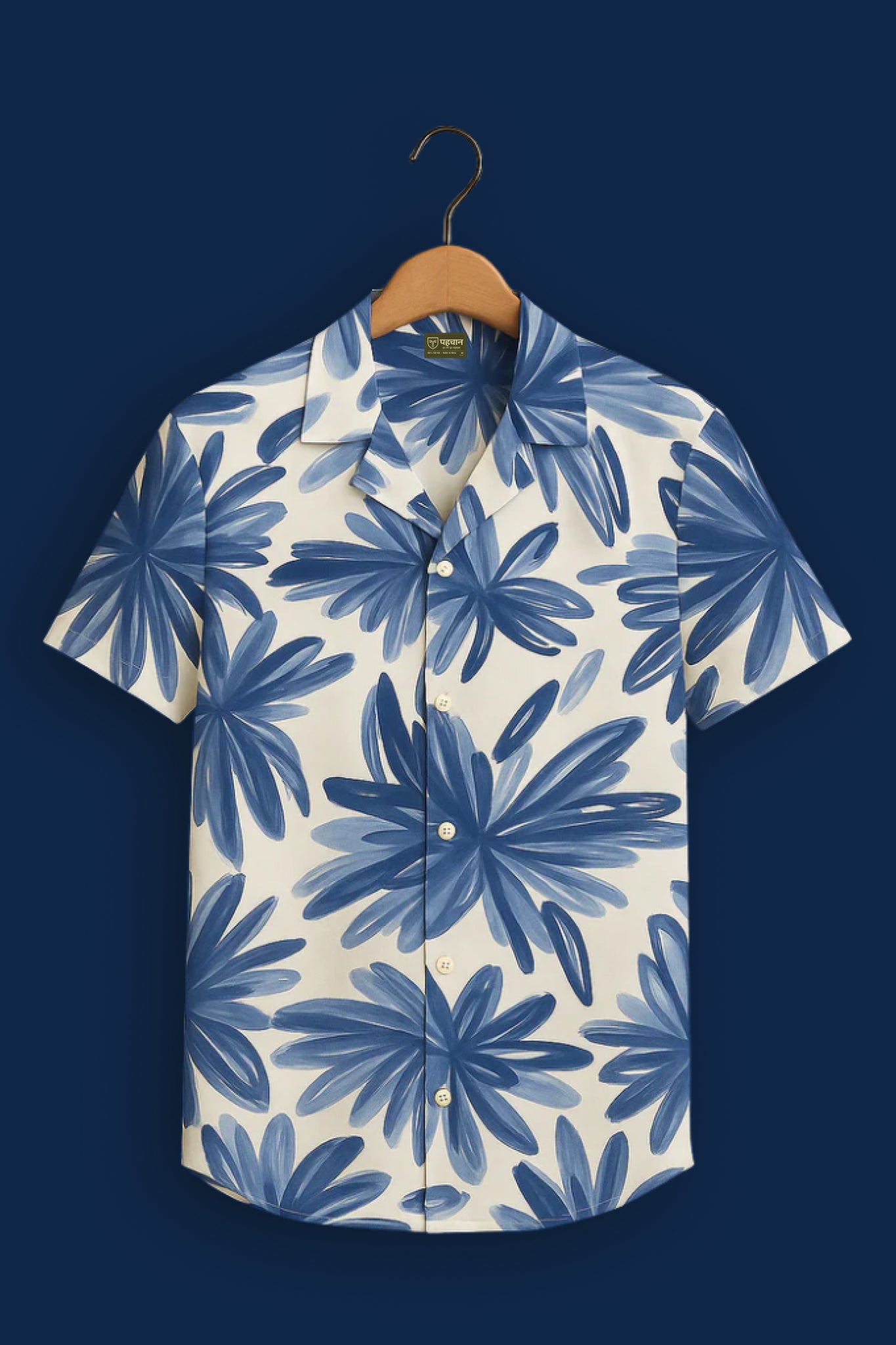 Blue Flower Printed Half Sleeve Shirt
