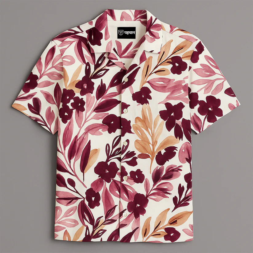 Wine Flower Printed Half Sleeve Shirt