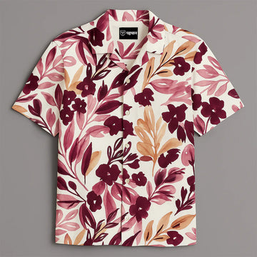 Wine Flower Printed Half Sleeve Shirt