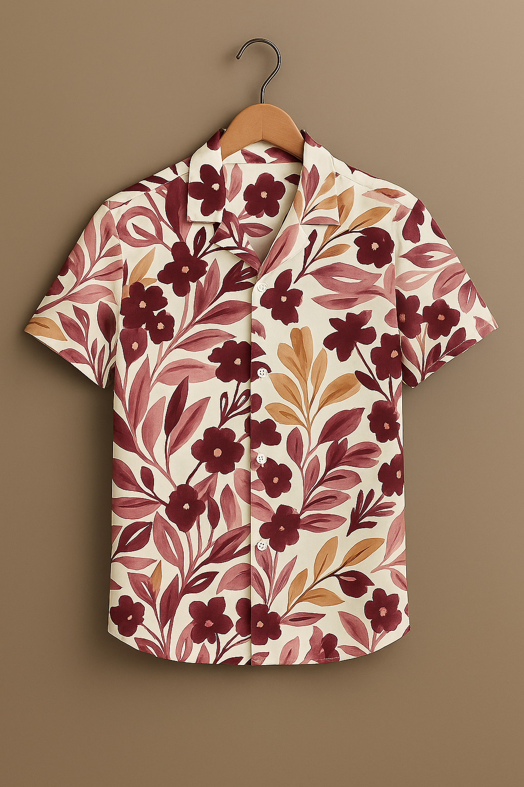 Maroon Floral Print Cotton Shirt