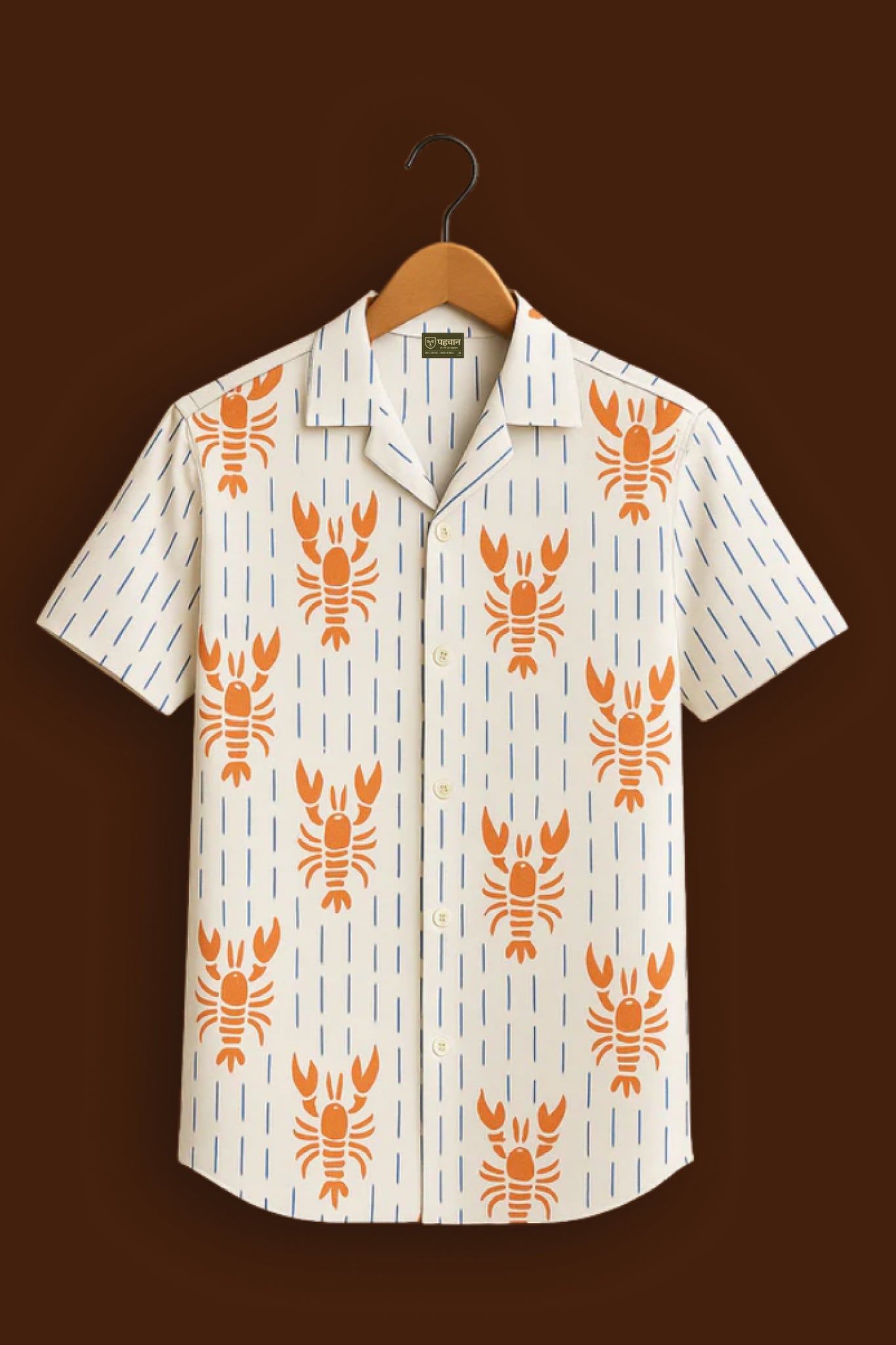White Lobster Print Cotton Shirt