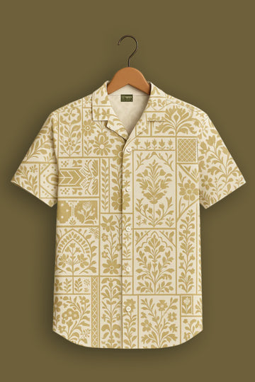 Beige Printed Half Sleeve Shirt
