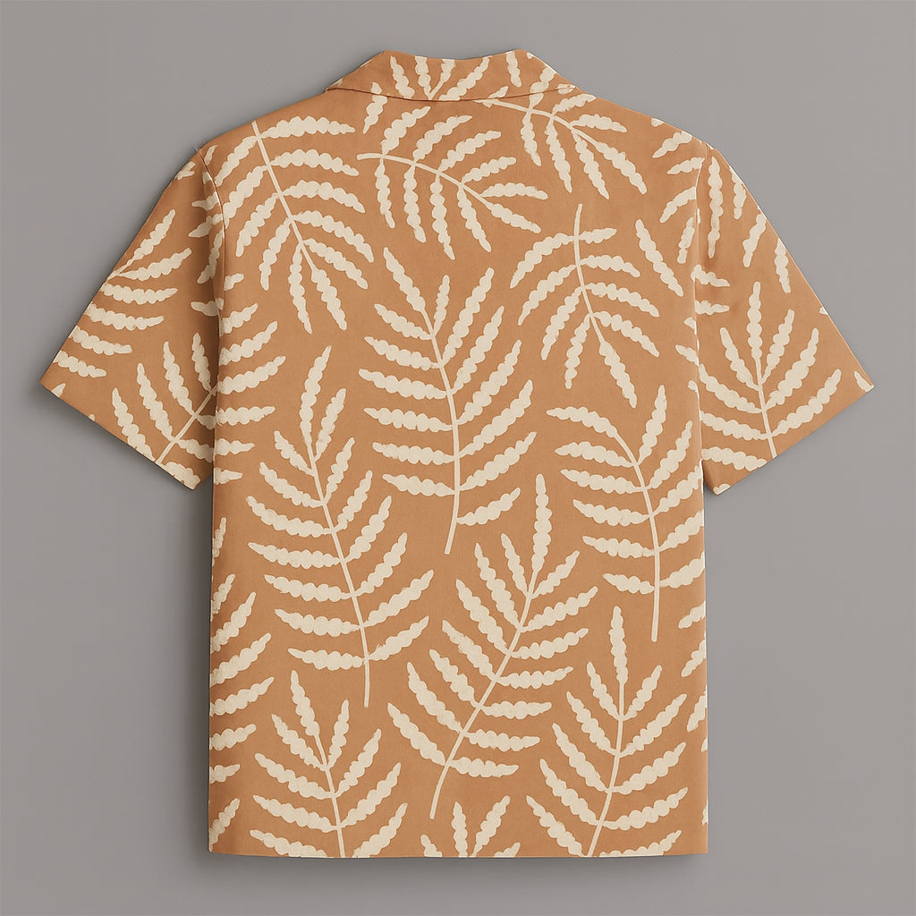 Brown Leaf Printed Half Sleeve Shirt
