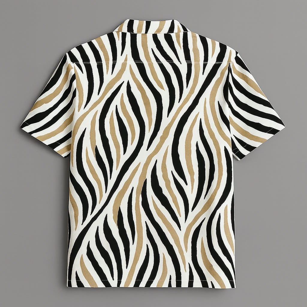 Cream And Black Printed Half Sleeve Shirt