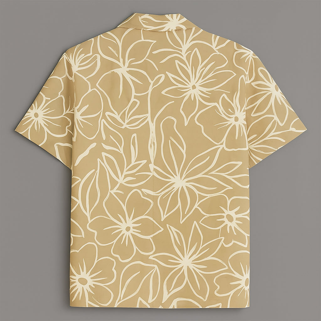 Cream Flower Printed Half Sleeve Shirt