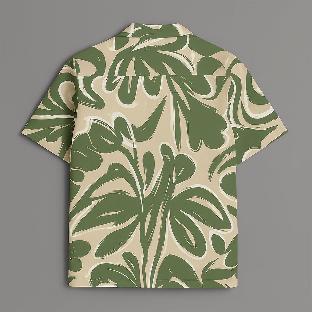 Cream And Green Printed Half Sleeve Shirt