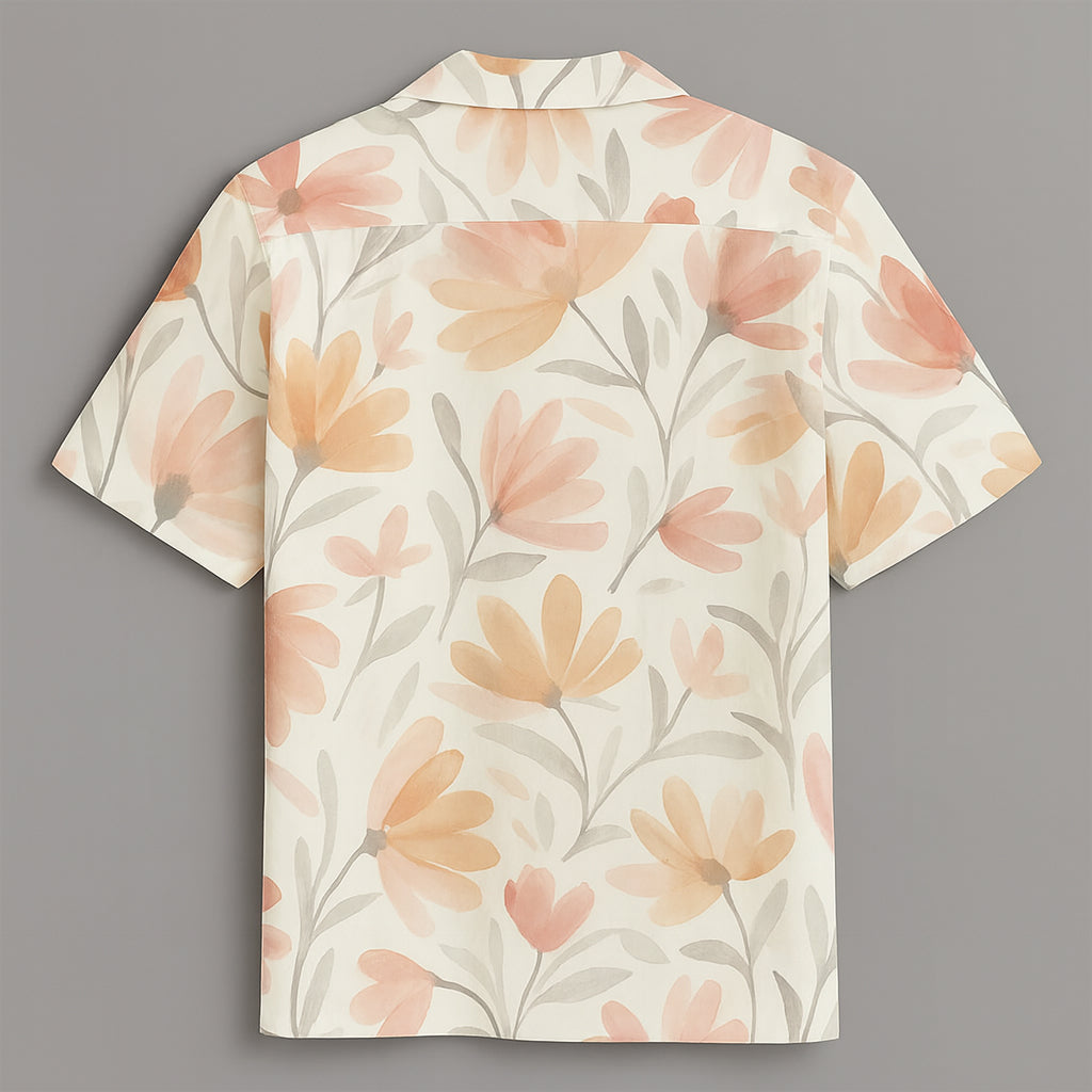 Peach Flower Printed Half Sleeve Shirt