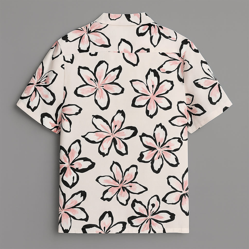 Pink Flower Printed Half Sleeve Shirt