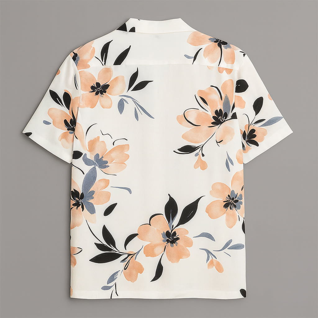 White Flower Printed Half Sleeve Shirt