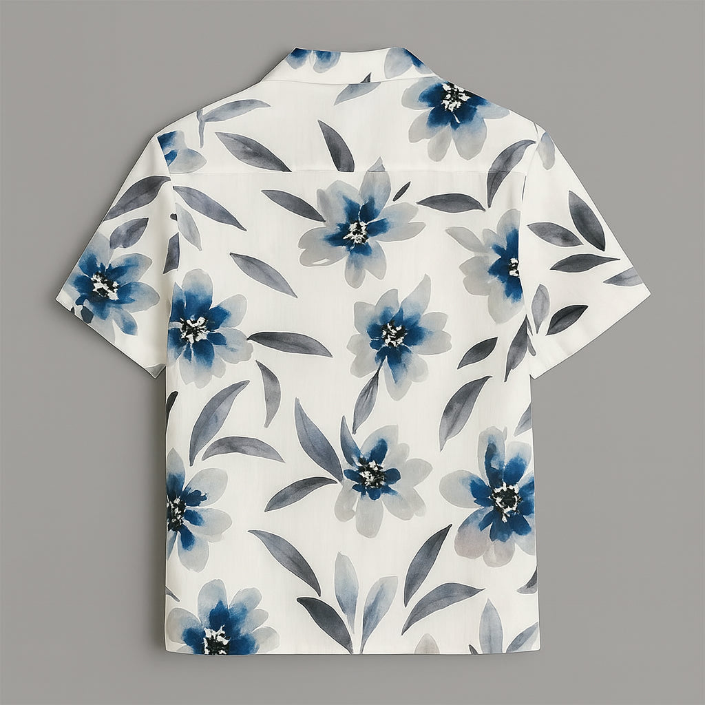 White Flower Printed Half Sleeve Shirt