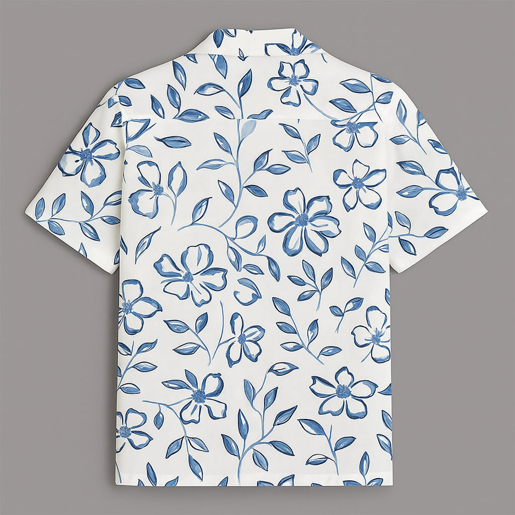 White Flower Printed Half Sleeve Shirt