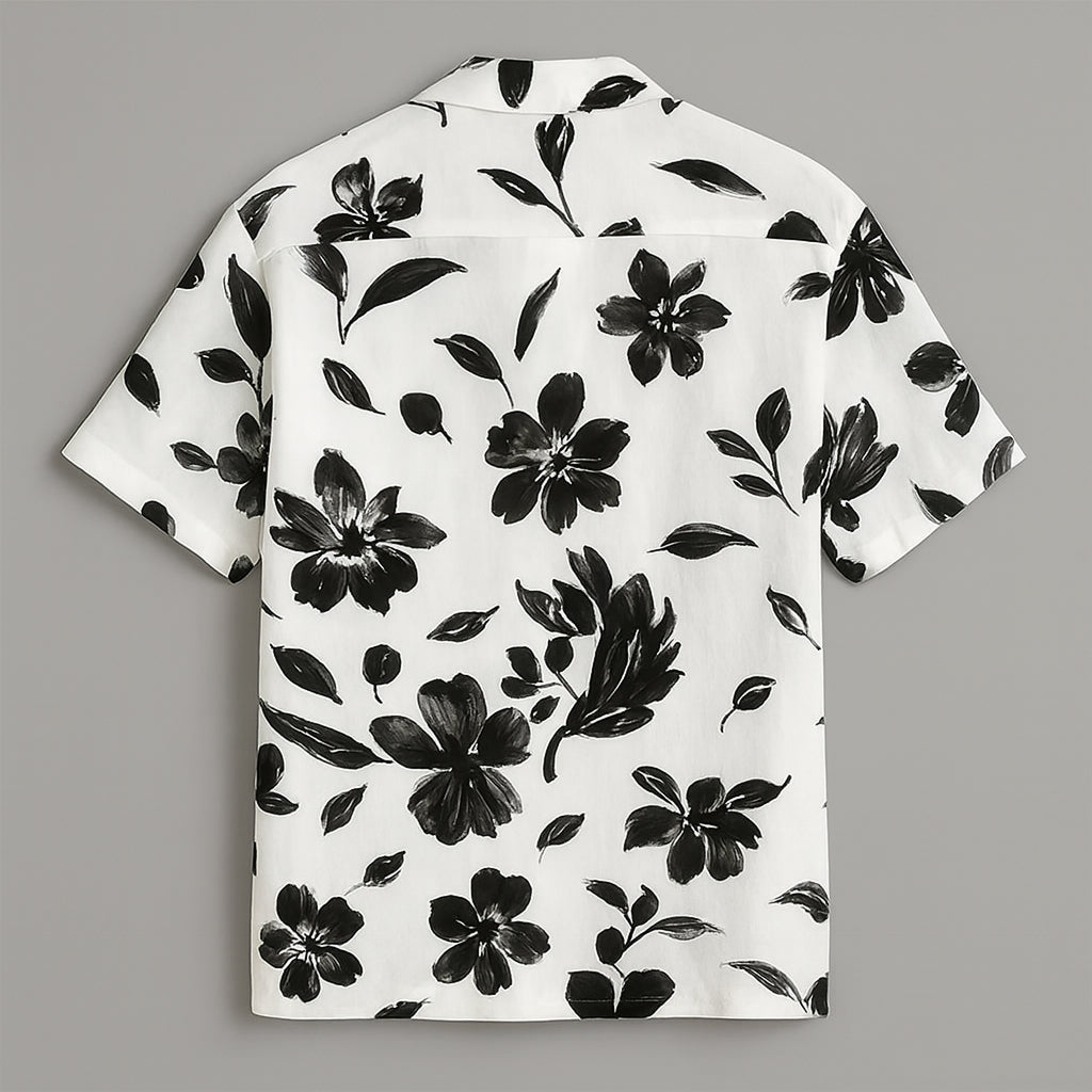 White Flower Printed Half Sleeve Shirt