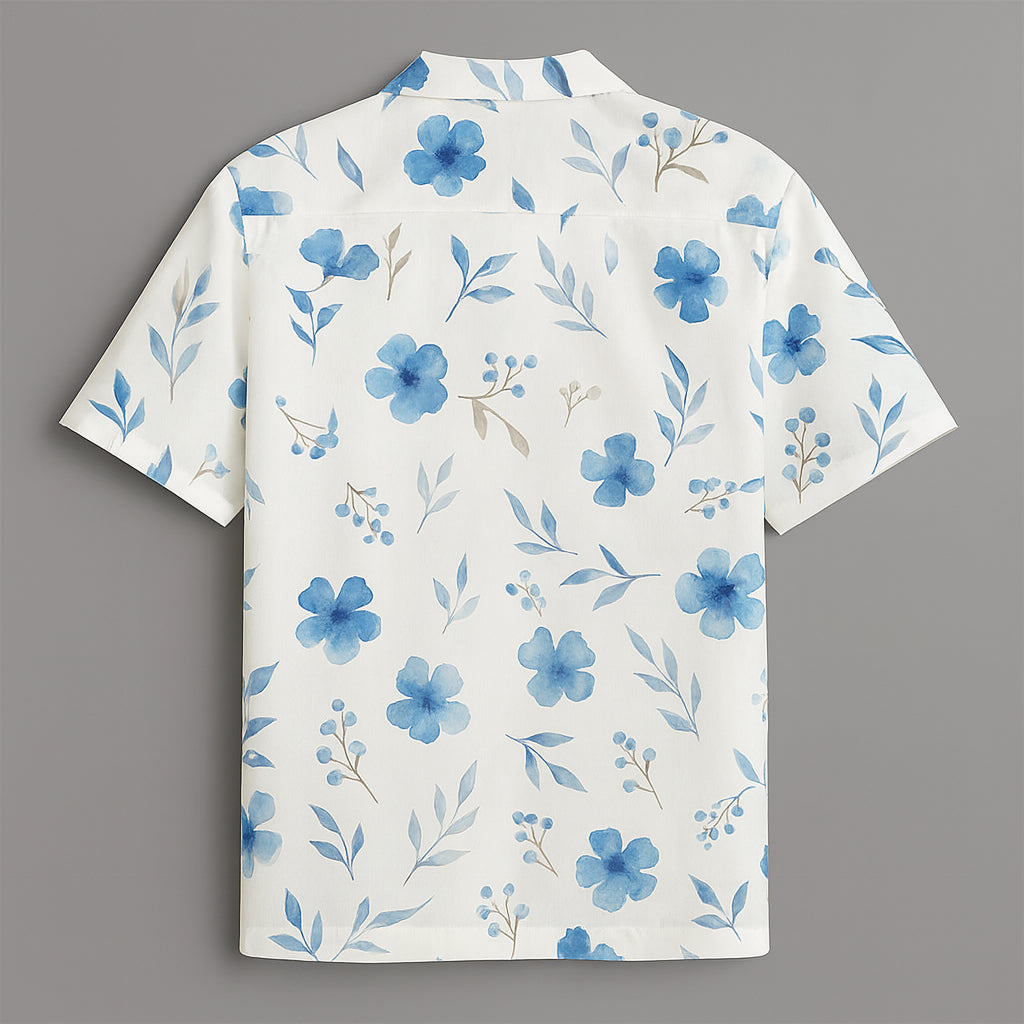 White Flower Printed Half Sleeve Shirt