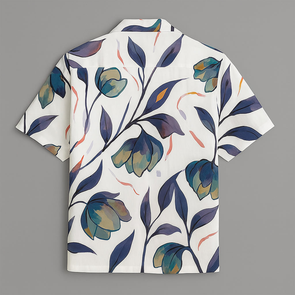White Flower Printed Half Sleeve Shirt