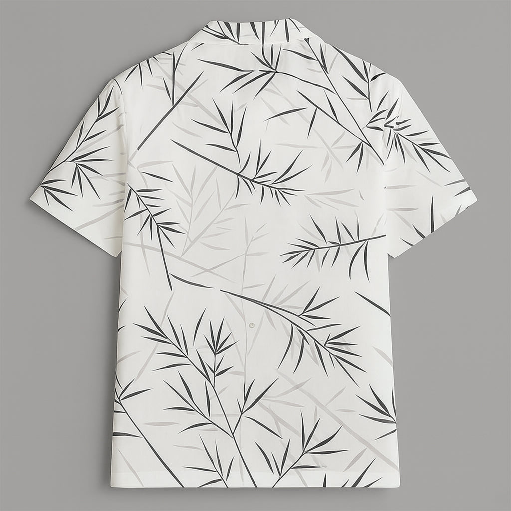 White Leaf Printed Half Sleeve Shirt