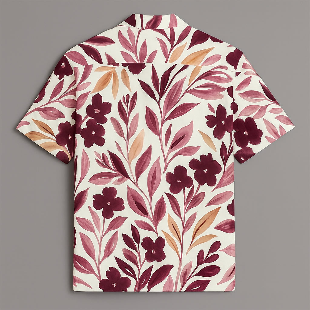 Wine Flower Printed Half Sleeve Shirt
