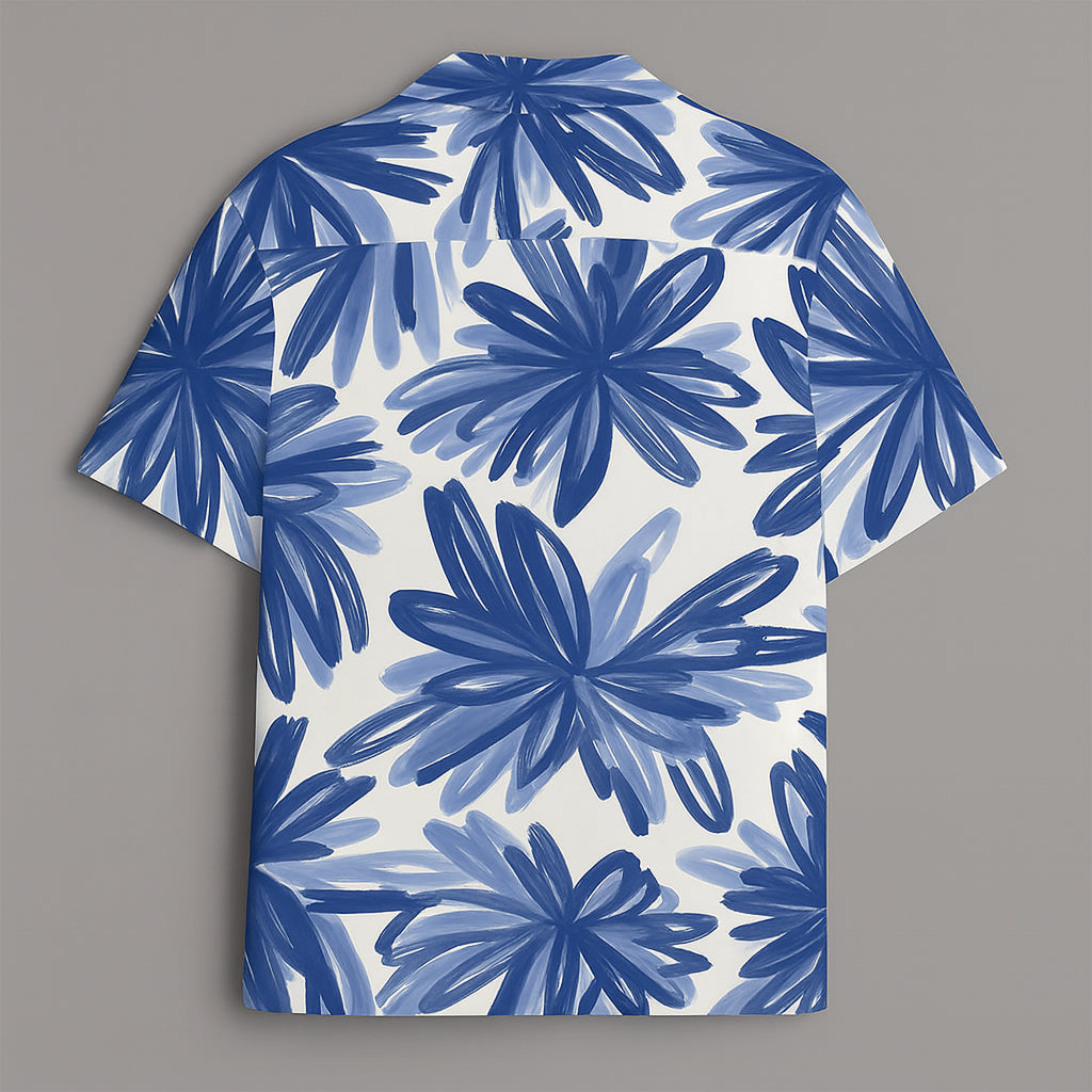Blue Flower Printed Half Sleeve Shirt